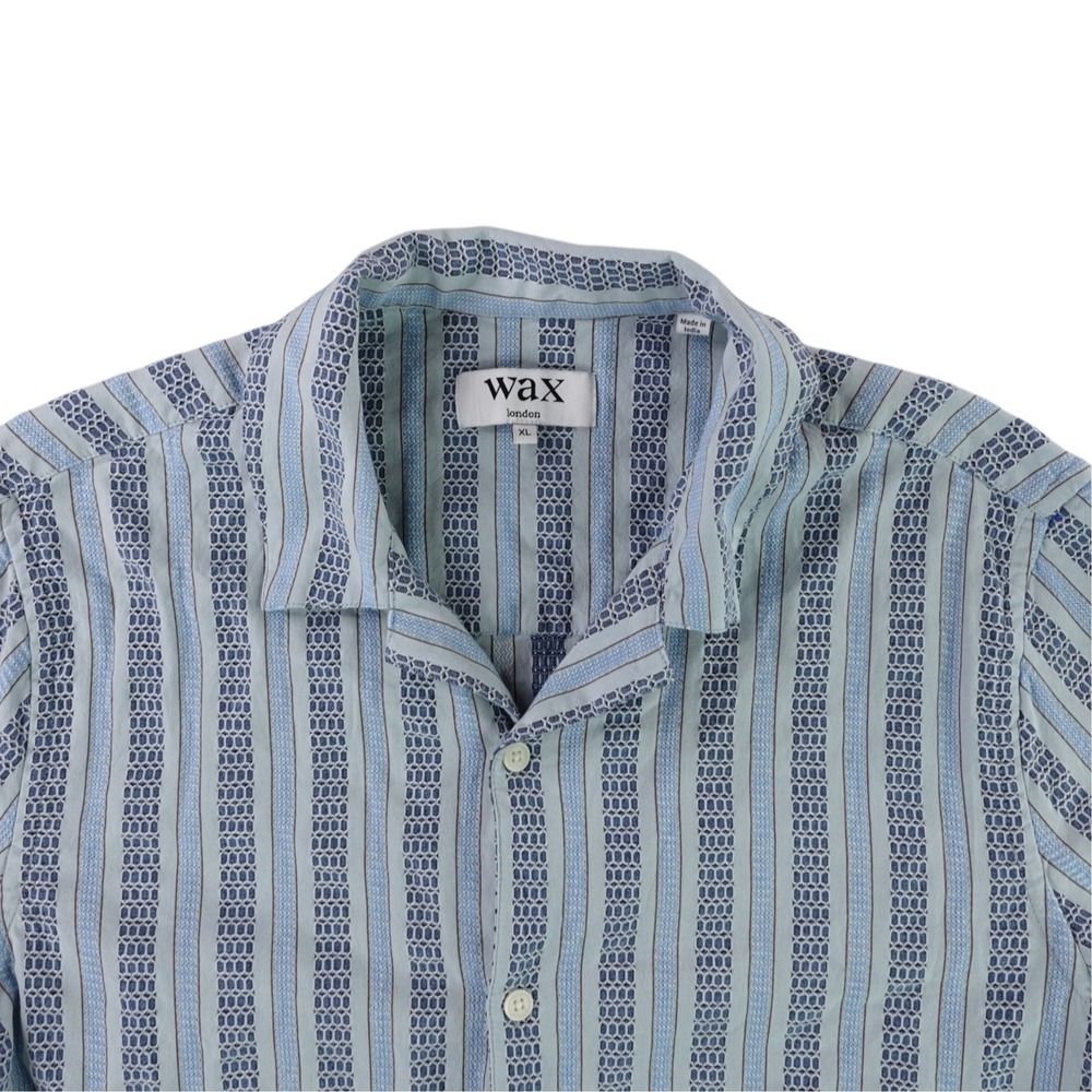 Wax London Didcot Shirt Mens XL Blue Stripe Textured Cotton Camp Collar